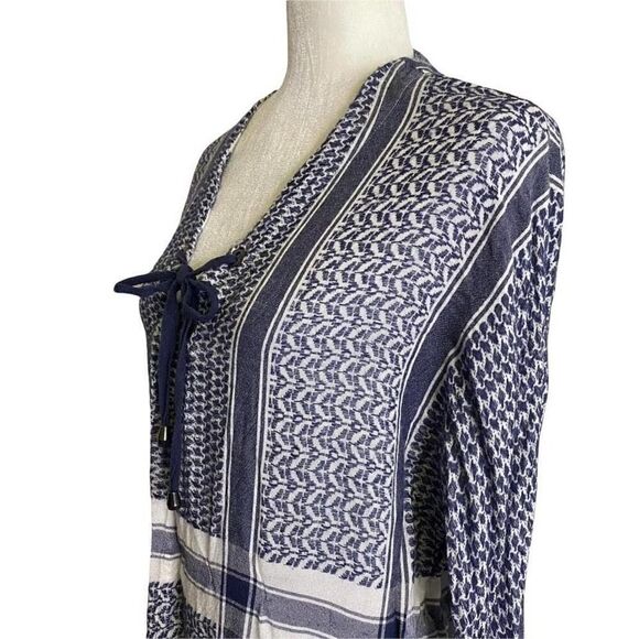 Rails Top Peasant Blouse BlueWhite Long Sleeve Tie Front Knit Size M - Picture 5 of 12